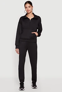 Long Sleeve Half Zip Front Kangaroo Pocket Pullover