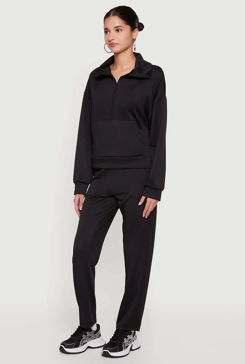 Long Sleeve Half Zip Front Kangaroo Pocket Pullover