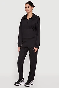 Long Sleeve Half Zip Front Kangaroo Pocket Pullover