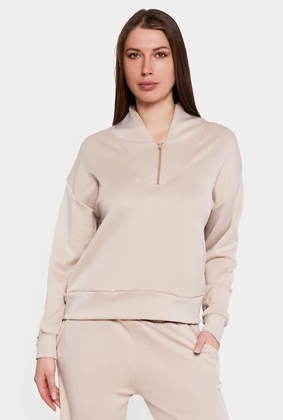 Quarter Zip Front Long Sleeve Pullover