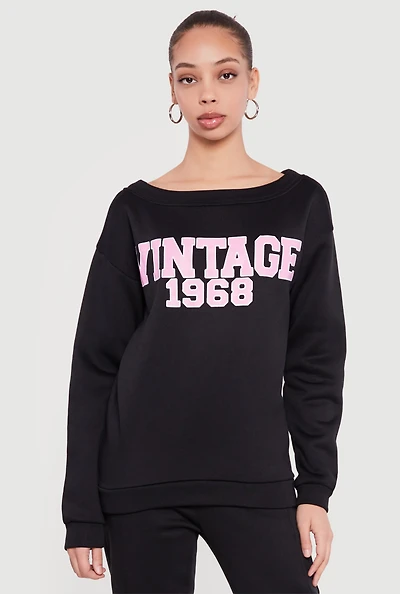 Vintage 1968 Graphic Long Sleeve Boat Neck Sweatshirt
