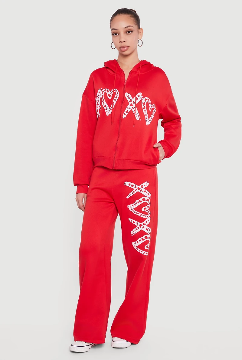 Heart Graphic Zip Front Hooded Sweatshirt