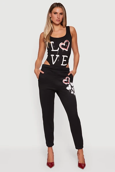 Graffiti Heart Graphic Mid Rise Sweatpants