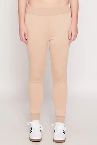 Womens French Terry Pull On High Waisted Joggers, Khaki,