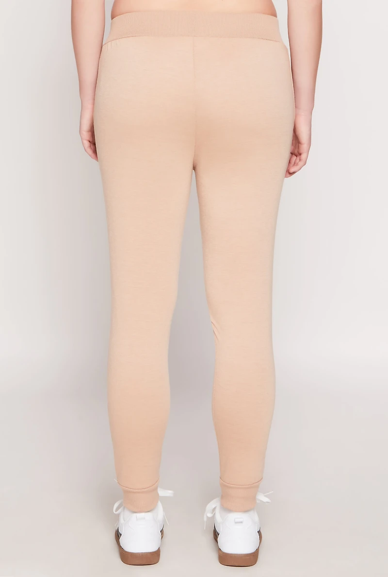 Womens French Terry Pull On High Waisted Joggers, Khaki,