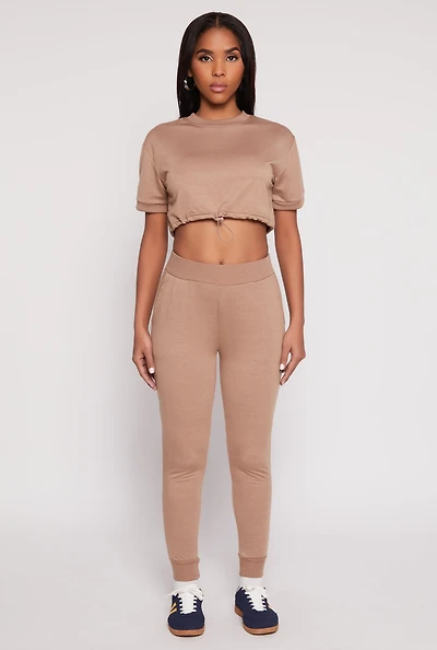 Womens French Terry Pull On High Waisted Joggers, Brown, Size M