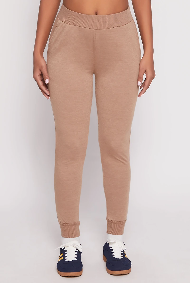 Womens French Terry Pull On High Waisted Joggers, Brown, Size M