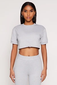 Womens French Terry Toggle Drawstring Hem Crop Top, Grey, Size M