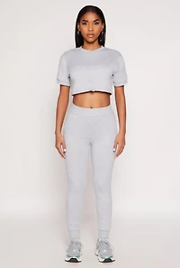 Womens French Terry Toggle Drawstring Hem Crop Top, Grey, Size M