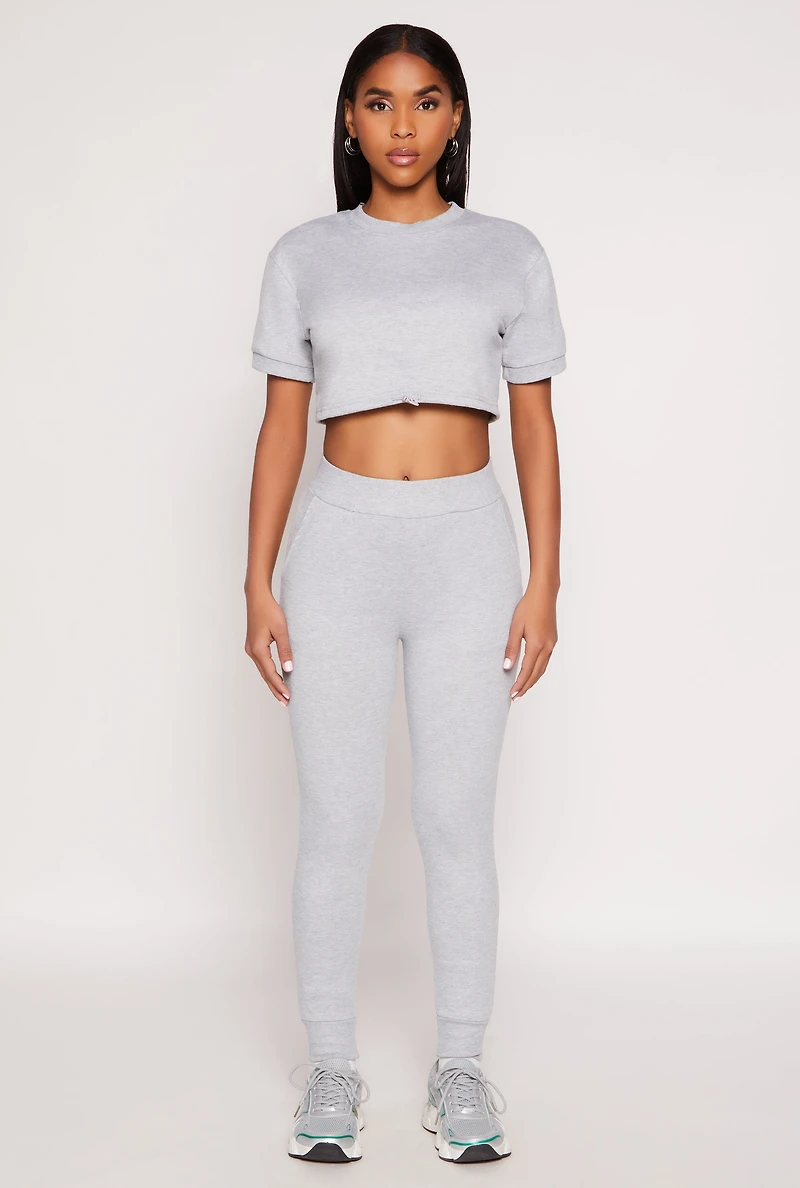 French Terry Toggle Drawstring Hem Crop Top