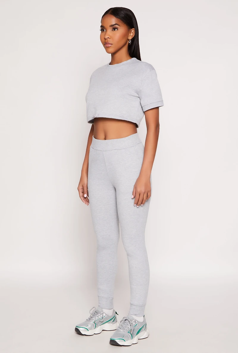 Womens French Terry Toggle Drawstring Hem Crop Top, Grey, Size M