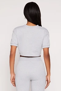 Womens French Terry Toggle Drawstring Hem Crop Top, Grey, Size M