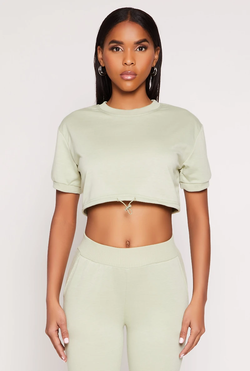 French Terry Toggle Drawstring Hem Crop Top