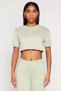 French Terry Toggle Drawstring Hem Crop Top