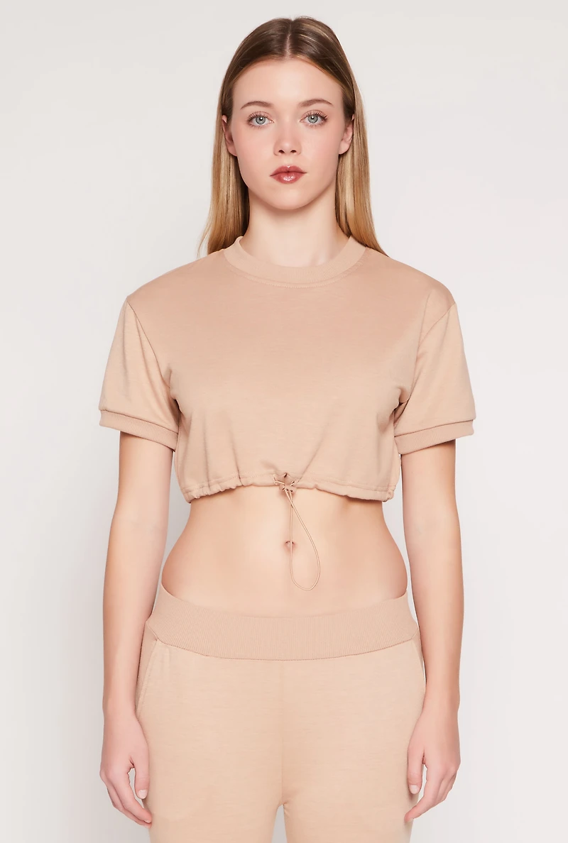 French Terry Toggle Drawstring Hem Crop Top