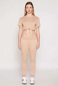 Womens French Terry Toggle Drawstring Hem Crop Top,