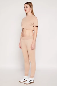 Womens French Terry Toggle Drawstring Hem Crop Top,