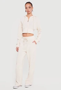 Rib Knit Cropped Zip Front Hoodie