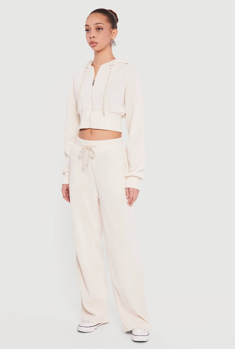 Rib Knit Cropped Zip Front Hoodie
