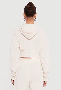 Rib Knit Cropped Zip Front Hoodie