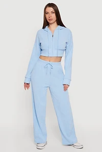 Rib Knit Cropped Zip Front Hoodie