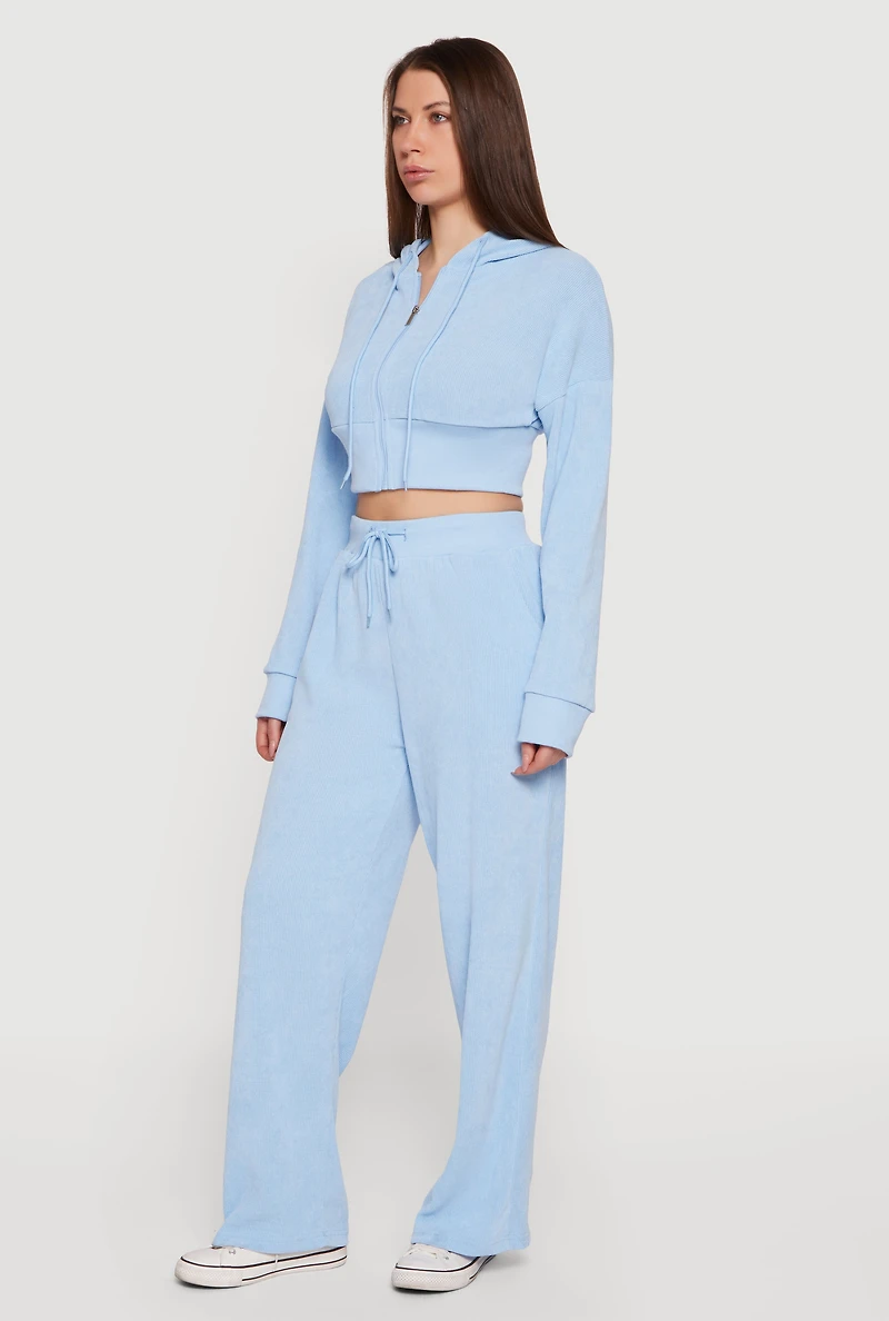Rib Knit Cropped Zip Front Hoodie