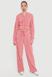 Rib Knit Cropped Zip Front Hoodie