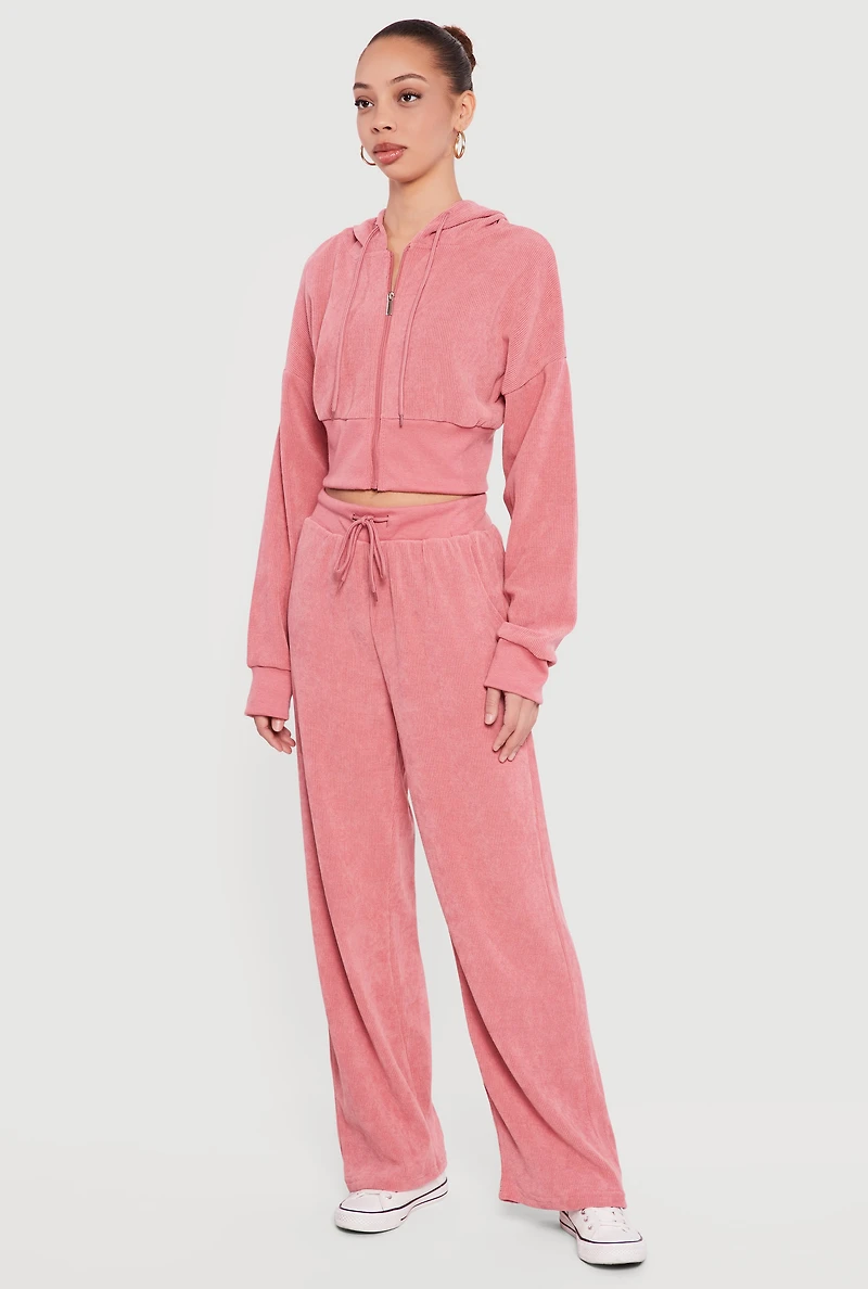 Rib Knit Cropped Zip Front Hoodie