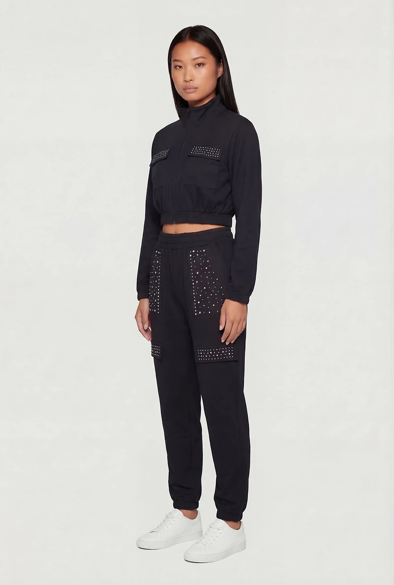 High Waisted Rhinestone Detail Joggers