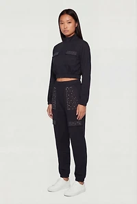 High Waisted Rhinestone Detail Joggers
