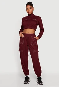 High Waisted Rhinestone Detail Joggers