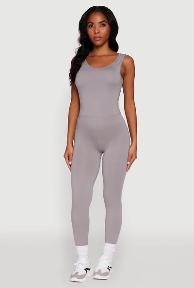 Womens Trendy Sleeveless Crew Neck Skinny Leg Jumpsuit, Grey, Size S