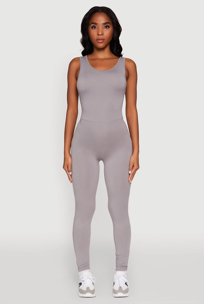 Womens Trendy Sleeveless Crew Neck Skinny Leg Jumpsuit, Grey, Size S