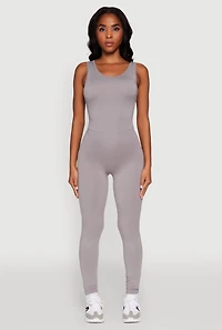 Womens Trendy Sleeveless Crew Neck Skinny Leg Jumpsuit, Grey, Size S