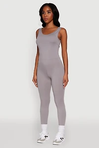Womens Trendy Sleeveless Crew Neck Skinny Leg Jumpsuit, Grey, Size S