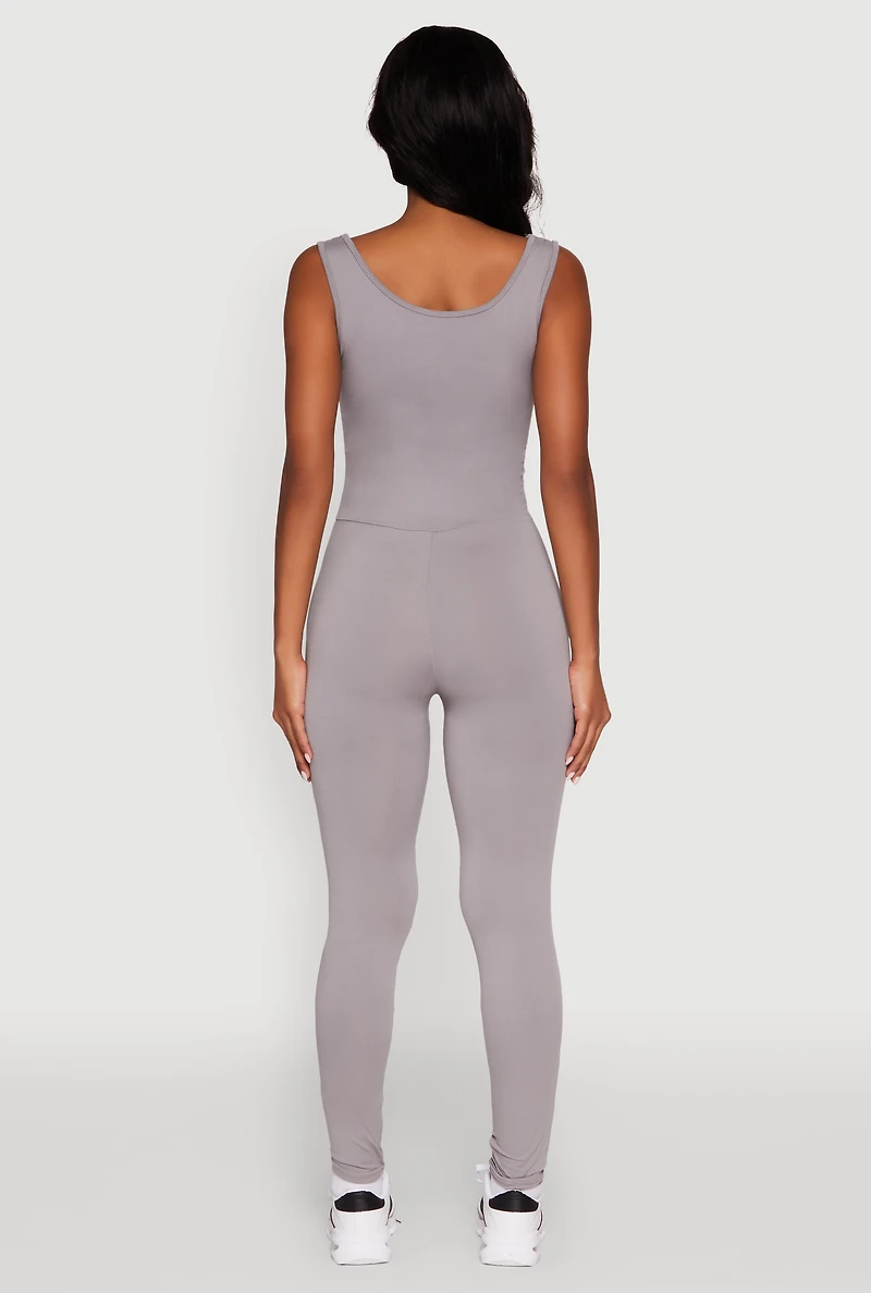 Womens Trendy Sleeveless Crew Neck Skinny Leg Jumpsuit, Grey, Size S