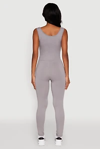 Womens Trendy Sleeveless Crew Neck Skinny Leg Jumpsuit, Grey, Size L