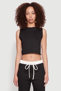 Womens Side Contrast Cropped Tank Top, Black, Size XL