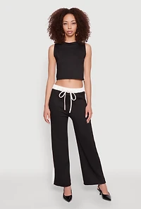 Womens Side Contrast Cropped Tank Top, Black, Size XL