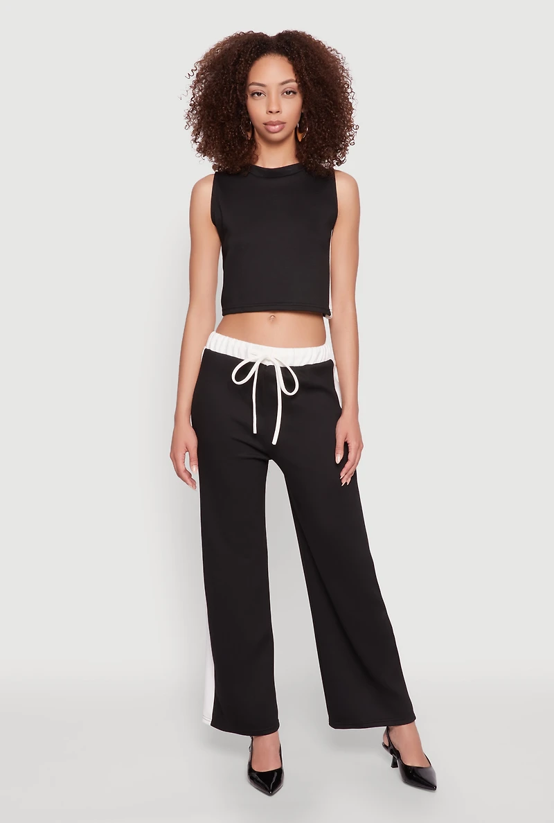 Womens Side Contrast Cropped Tank Top, Black,