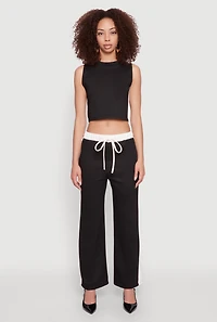 Womens Side Contrast Cropped Tank Top, Black, Size XL