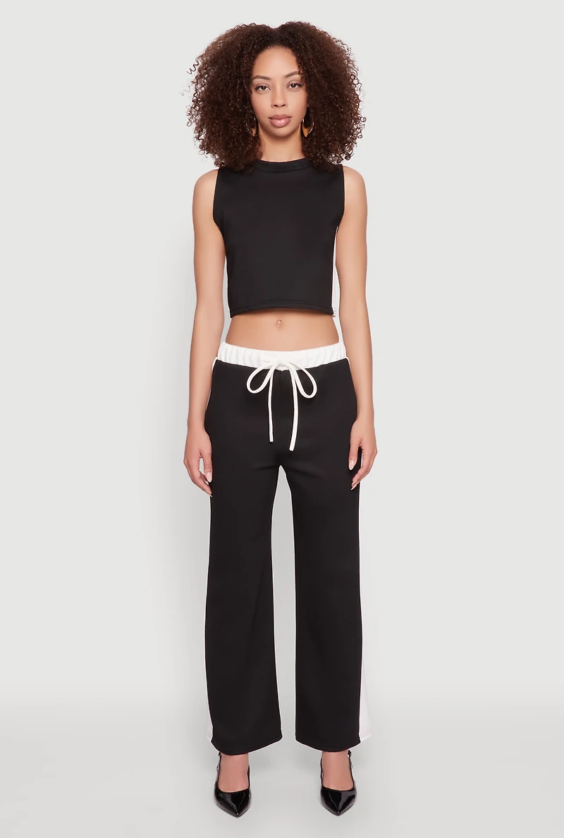 Womens Side Contrast Cropped Tank Top, Black,