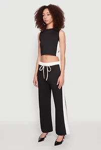 Womens Side Contrast Cropped Tank Top, Black, Size XL
