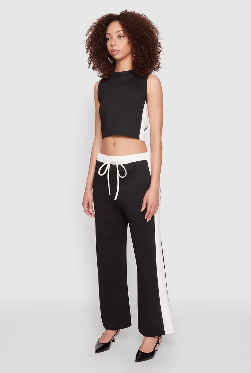 Womens Side Contrast Cropped Tank Top, Black, Size L