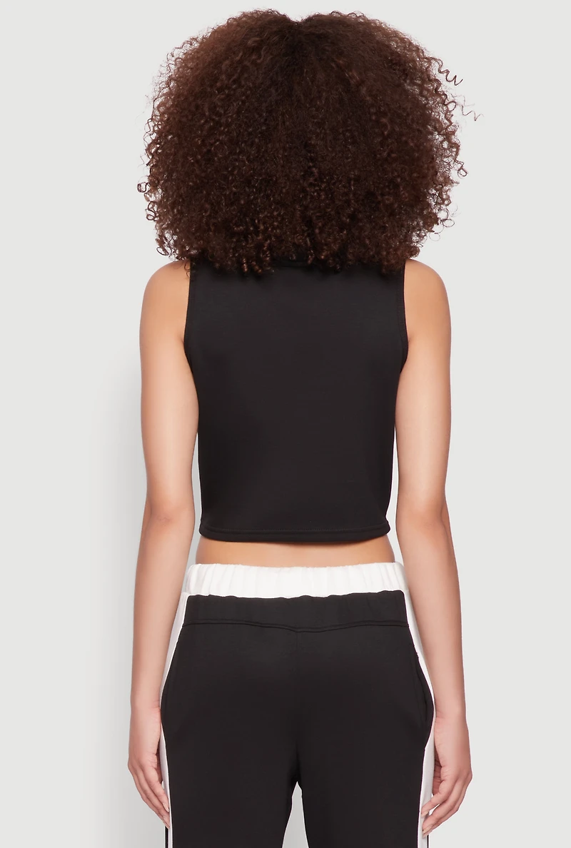 Womens Side Contrast Cropped Tank Top, Black,