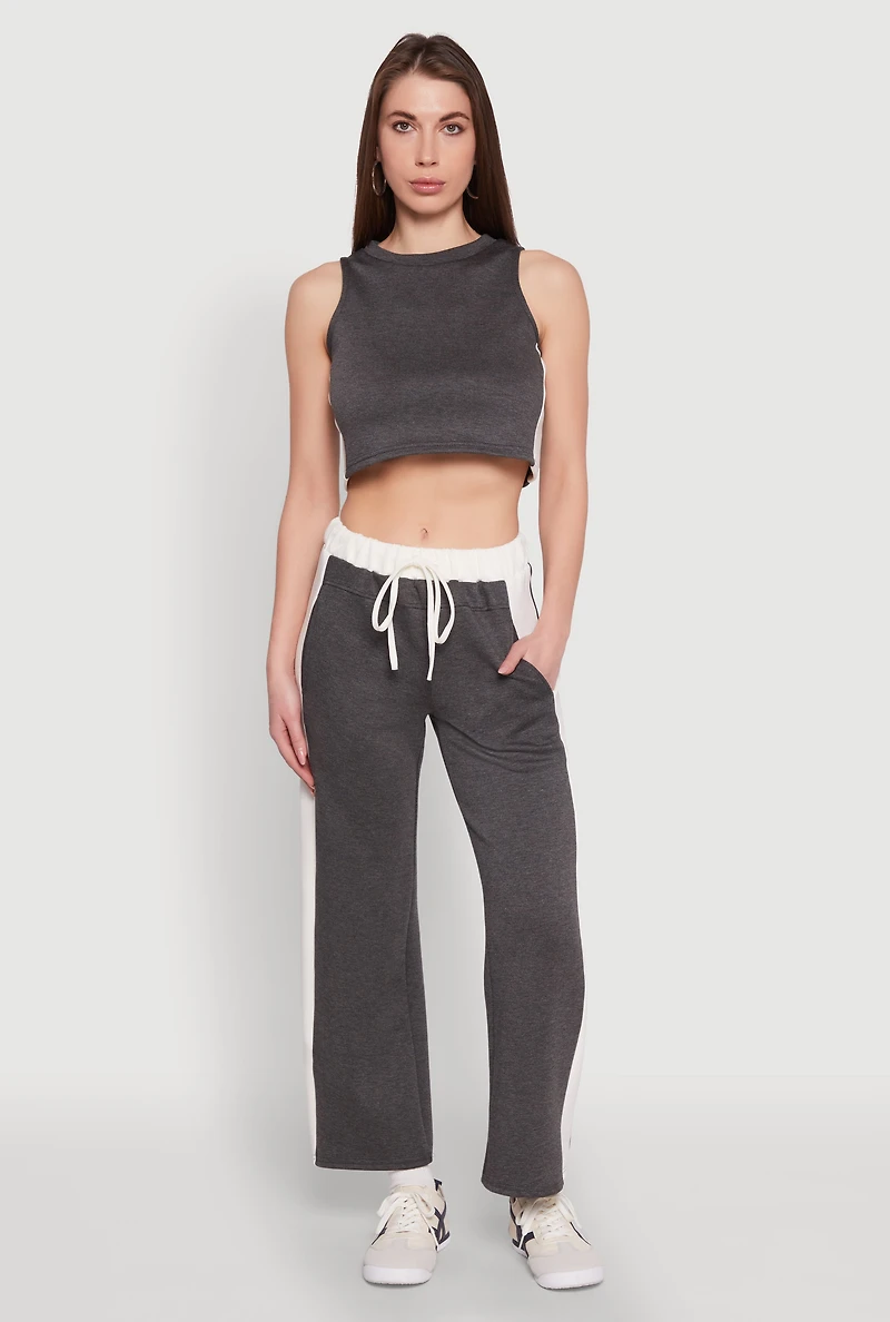 Womens Side Contrast Cropped Tank Top, Grey, Size S