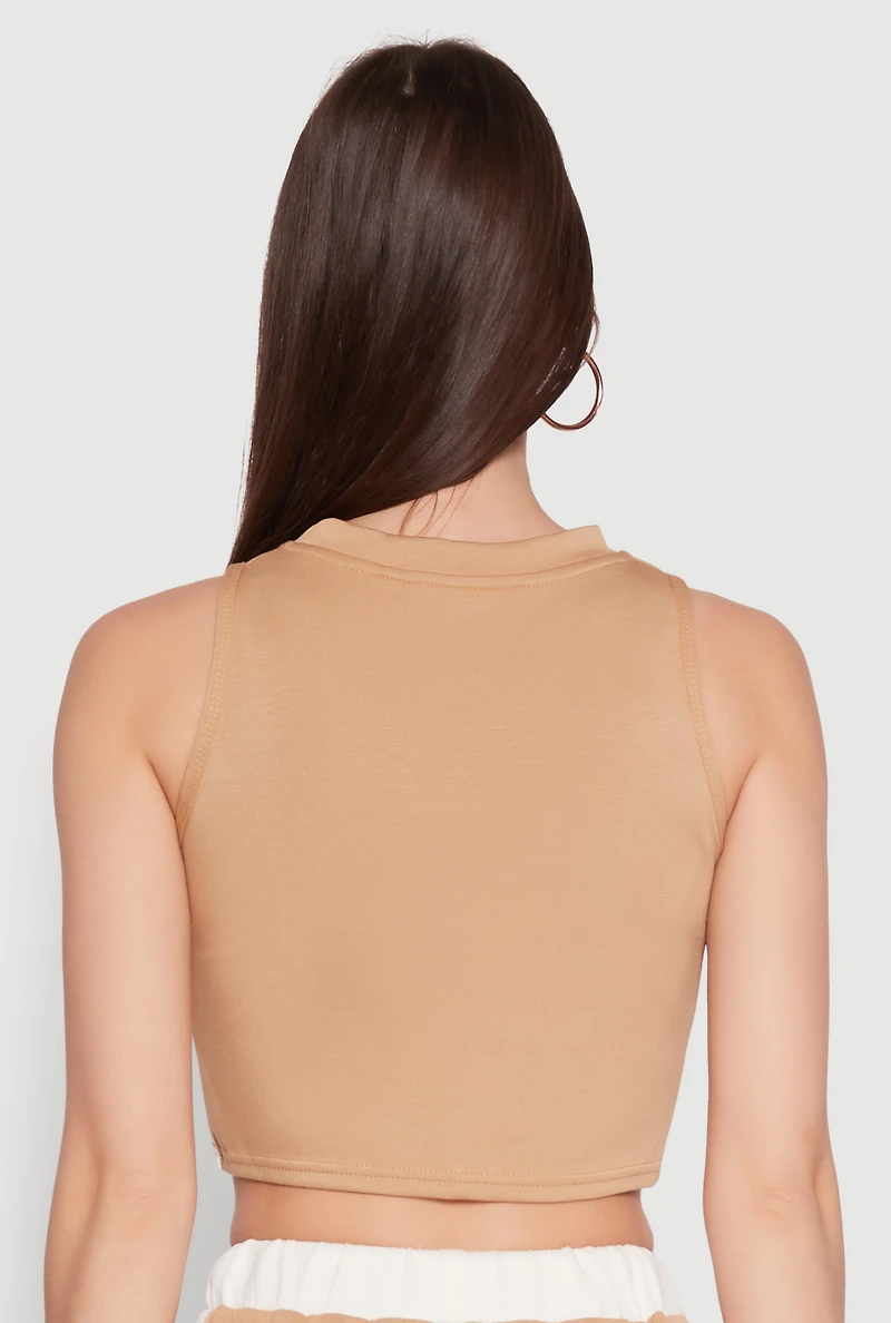 Womens Side Contrast Cropped Tank Top, Beige, Size L