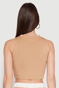 Womens Side Contrast Cropped Tank Top, Beige, Size L