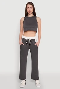 Womens Contrast Trim Drawstring Waist Sweatpants, Grey, Size XL