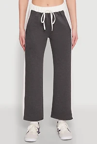 Womens Contrast Trim Drawstring Waist Sweatpants, Grey, Size XL
